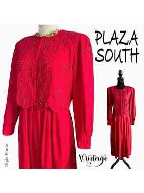 Plaza South Vintage Special Occasion Formal Red Midi Dress (10)